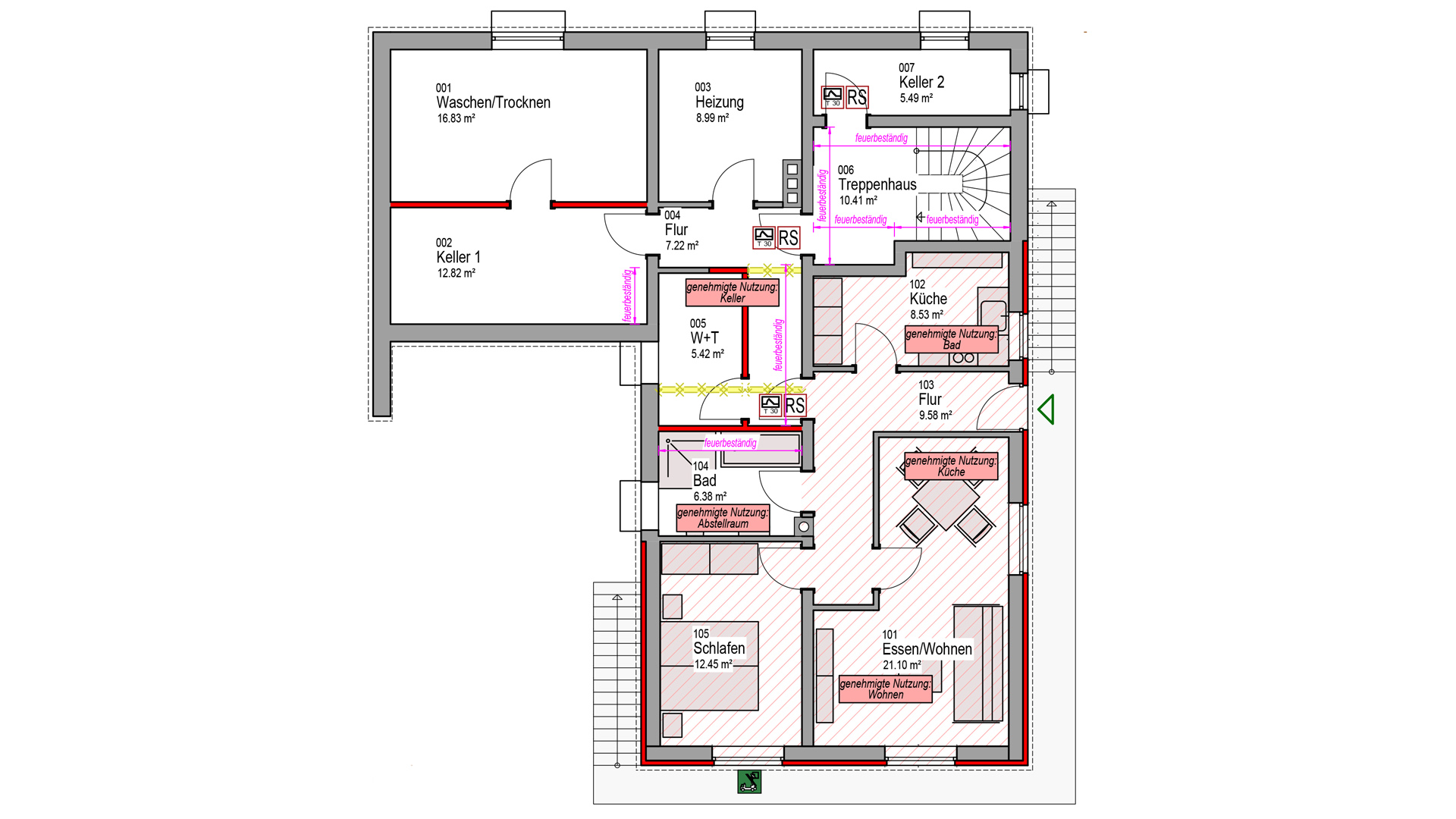 Morsbach-Alzen: Landhaus mit 3 Wohnungen und PV-Anlage, Untergeschoss: Wohnung 58 m²   Kellerräume 67 m²
